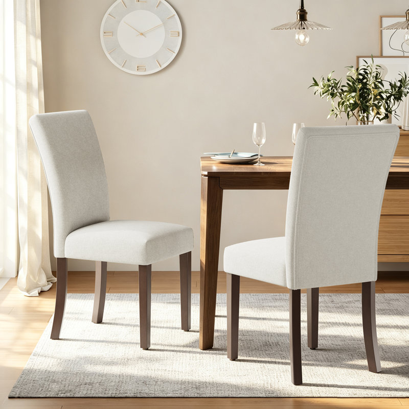 Upholstered Dining Side Chair with High Back and Nailhead Trim, Solid Wood Legs, Modern Parsons for Dining Room, Beige