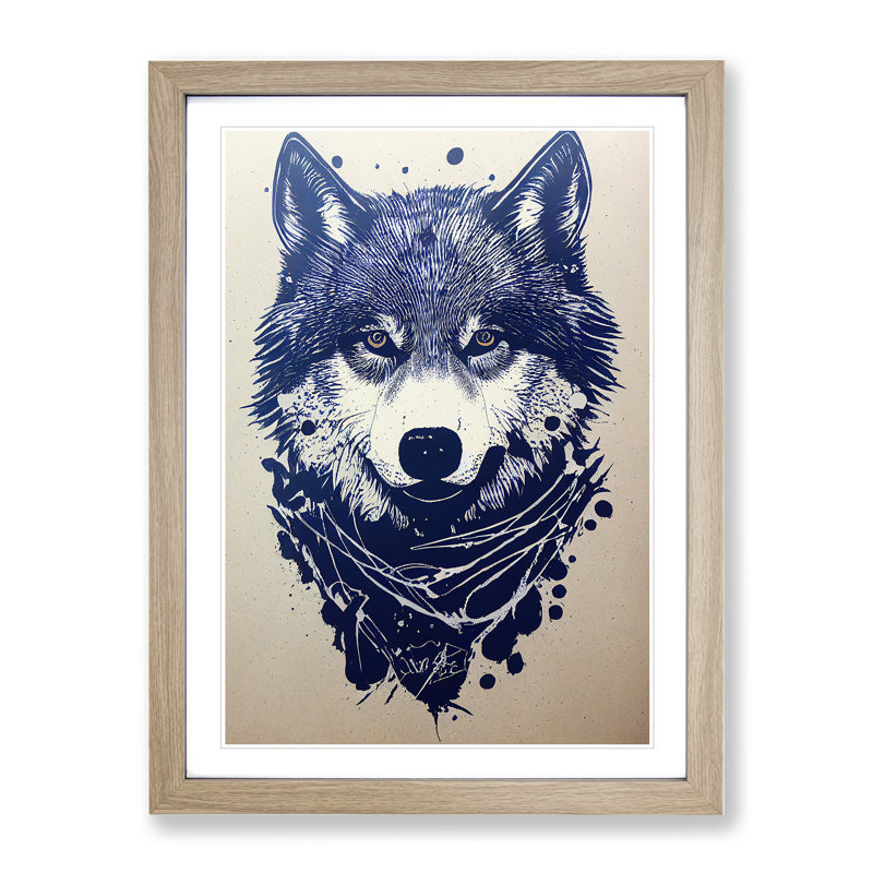 Illustration Of A Wolf - Single Picture Frame Print, 64cm H x 46cm W x 2cm D, Oak Framed