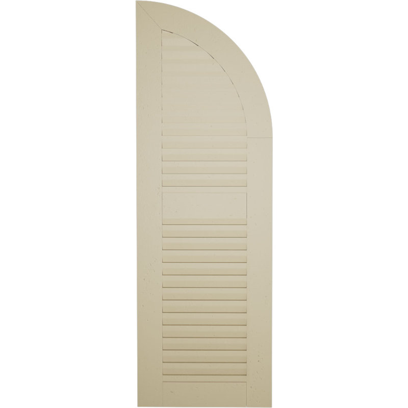 Timberthane Two Equal Louvre w/Quarter Round Arch Top Shutters, Rough Sawn Texture/Primed Tan, 15", 64"