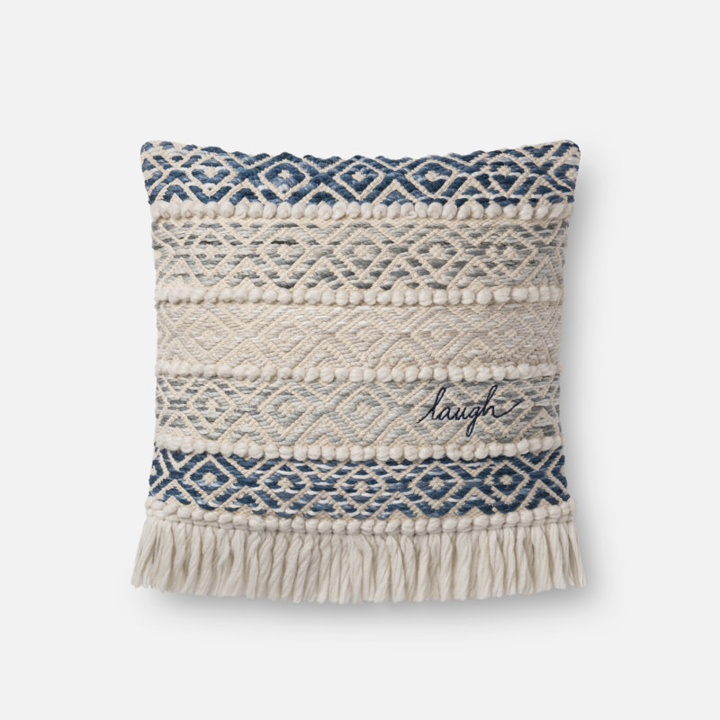Fringed Throw Pillow, Blue/Natural, No Fill