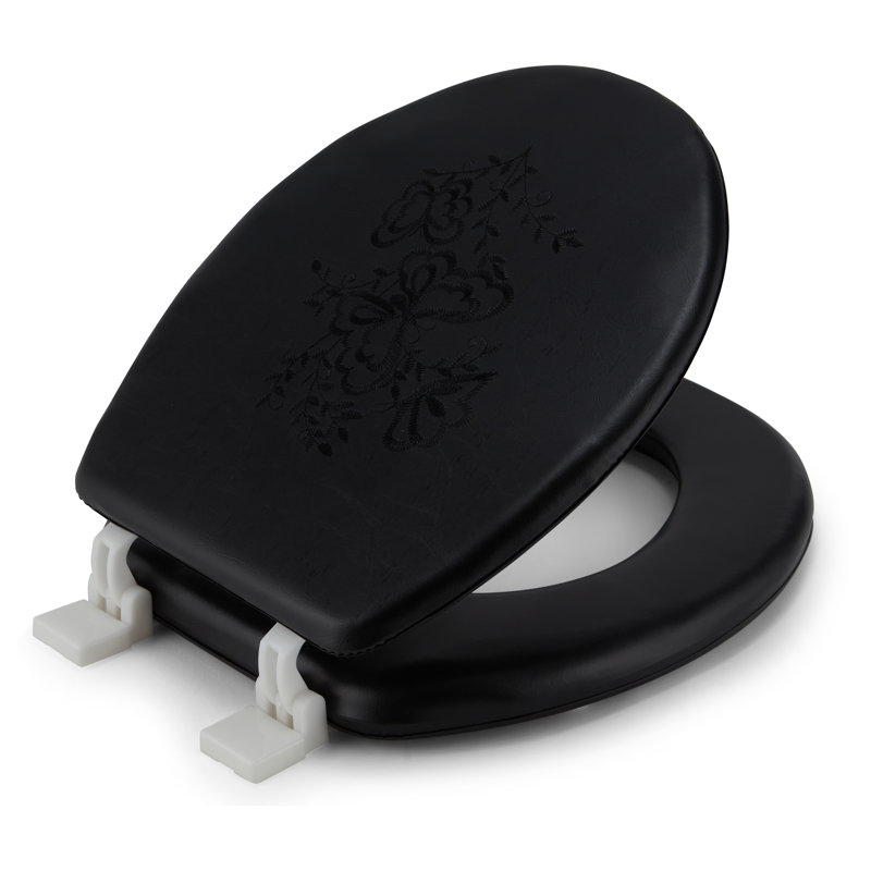 Siège de toilette rembourré doux et brodé, Noir