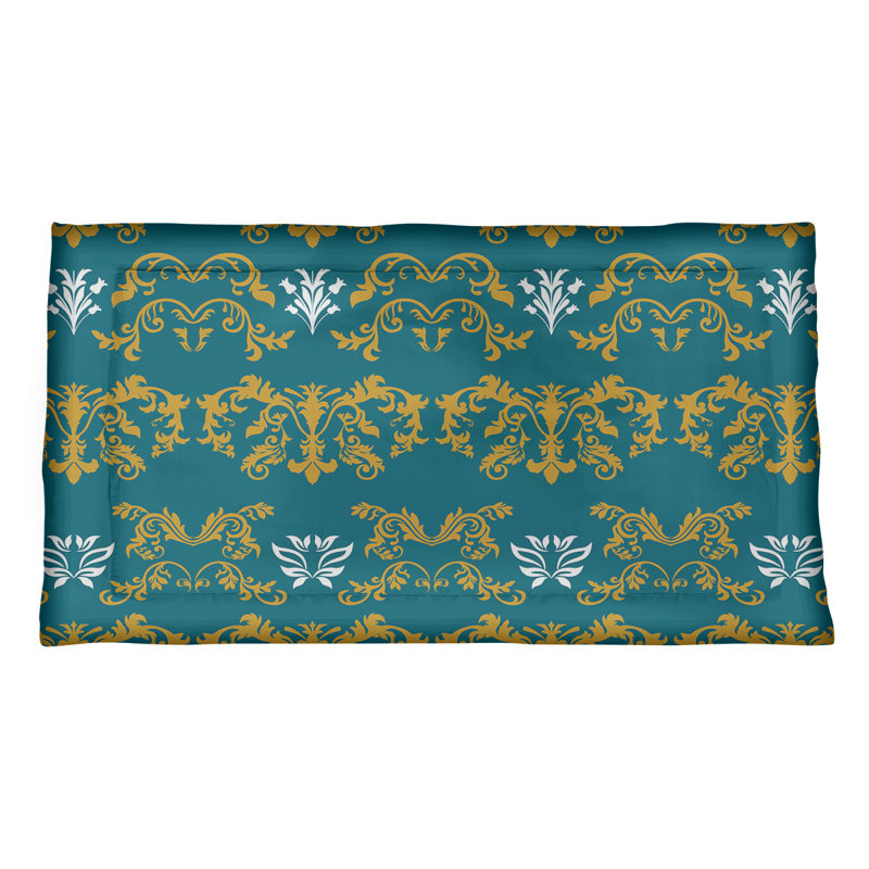 Football Baroque Pattern Pillow Sham, King, Polyester, Blue/Gold/White