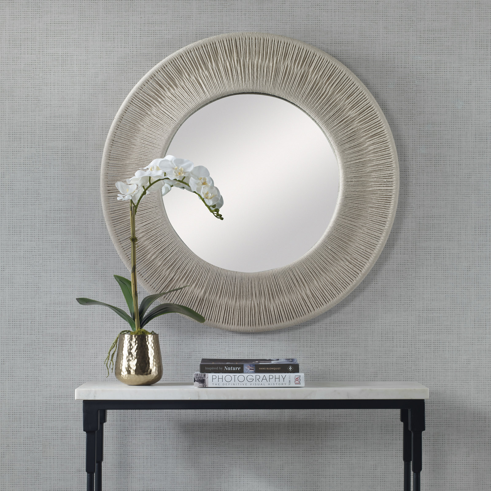 Carlen Rope Round Wall Mirror, 33" x 33", White