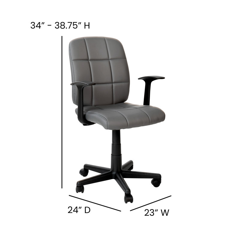 Chaise de bureau pivotante en vinyle Bonavant, Avec accoudoirs, Gris