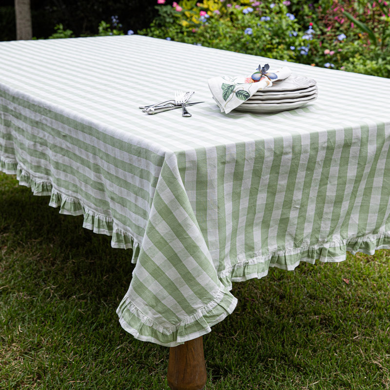Gingham Ruffle 18" x 90" Table Runner, 120" L x 60" W, Seagrass