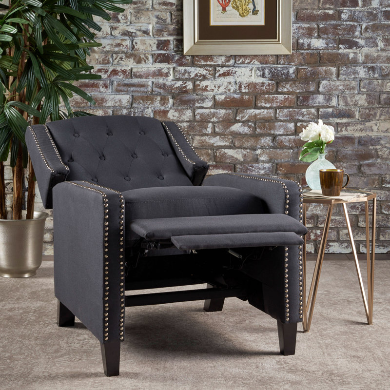 Fauteuil capitonné inclinable classique en tissu, Gris foncé