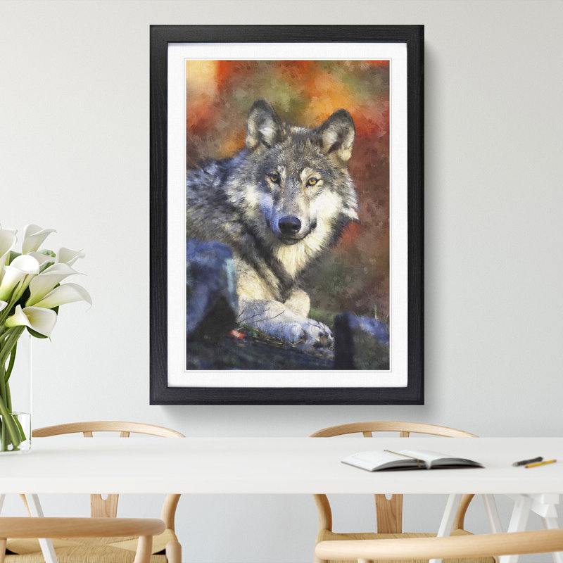 Wolf Vol.2 - Picture Frame Painting, 48cm H x 36cm W x 2cm D, Black Framed