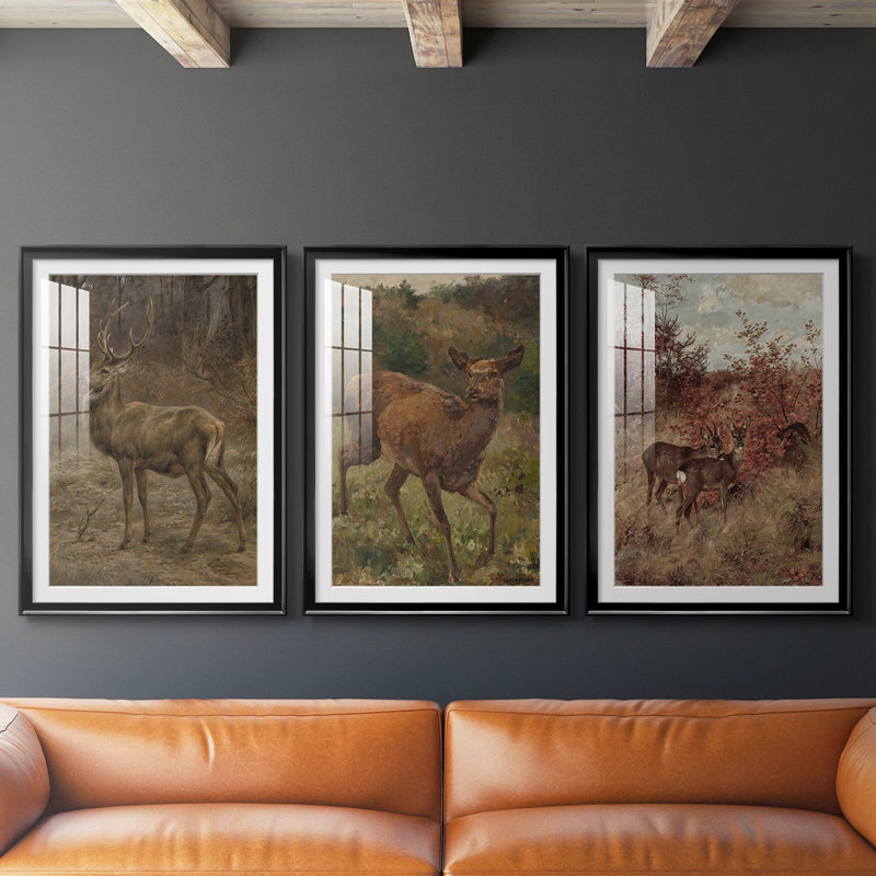 Imprimé animalier rétro - impression encadrée de qualité supérieure sur mesure mat - 3 pièces, H 15 po x l 19 po, Noir