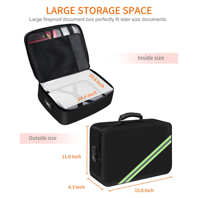 Document Organizer With 5200℉ Heat Insulated, Water Resistant And Fireproof Document Box,Portable Home Travel Safe Storage Box For Important Documents, File