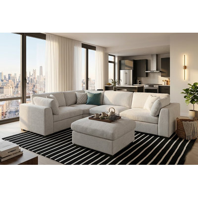 Modular Sectional Sofa, 5-Piece L-Shaped Couch With Ottoman, Reconfigurable Living Room Furniture