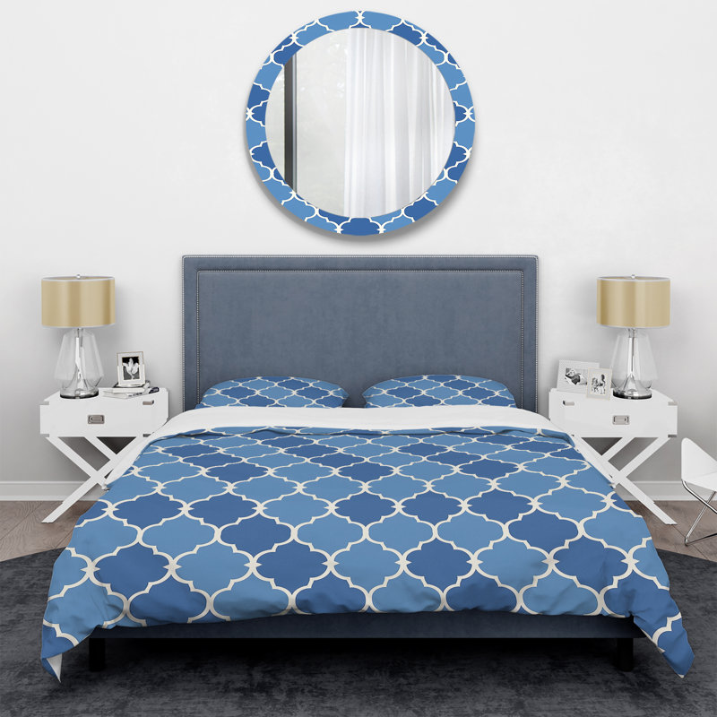 Ensemble de housse de couette bleu à motif quadrilobe moderne I, Housse de couette très grand et 2 très grandes t