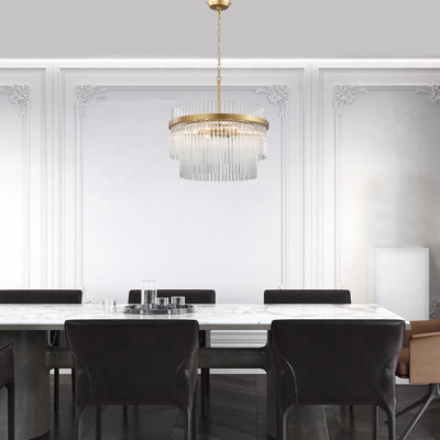 Onstott Glossy Bronze 6-light Two-tier Crystal Bar Round Chandelier