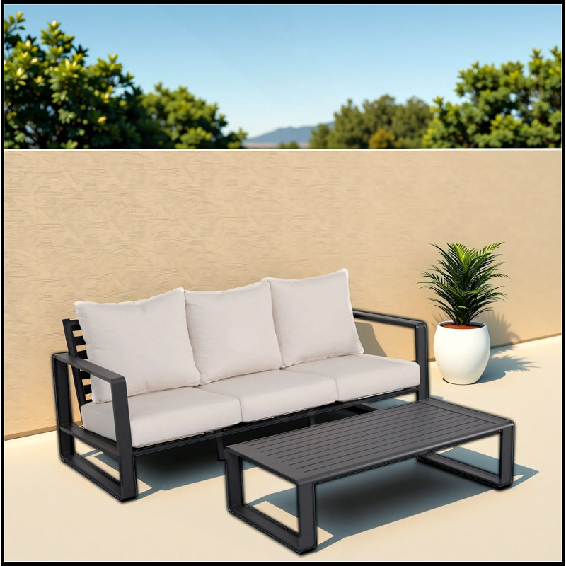 Three-Person Sofa + Rectangular Coffee Table, Cushions YB15052 (Tino Tino), Brown+Beige, Light Gray