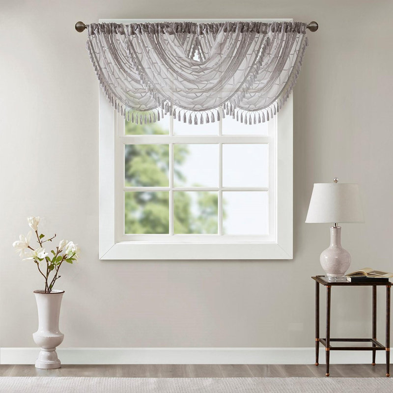 Cantonnière diamant brodée cascade diaphane, Gris