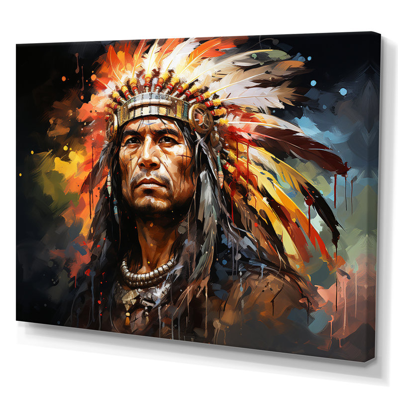 Amérindien Mohawk Warrior - Art amérindien grand art mural, Toile tendue, H 30 po x l 40 po x P 1,5 po
