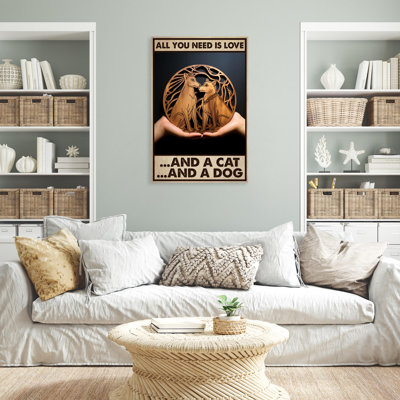 «All You Need Is Love And A Cat And A Dog», reproduction d'art graphique sur toile tendue 1 pièce