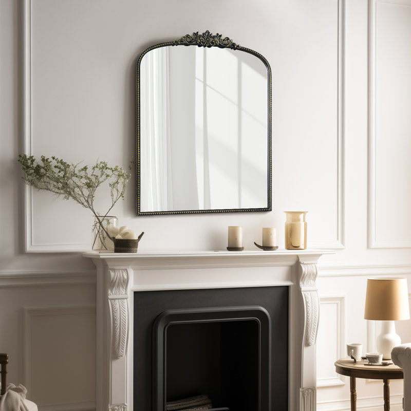 Vintage Floral Arch Iron Frame Mirror, 28" x 36", Black