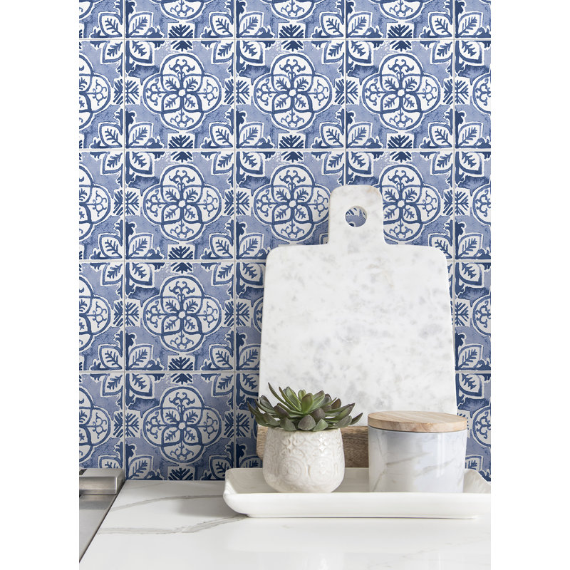 Caeli Blue and White Vinyl Peel & Stick Wall Tiles