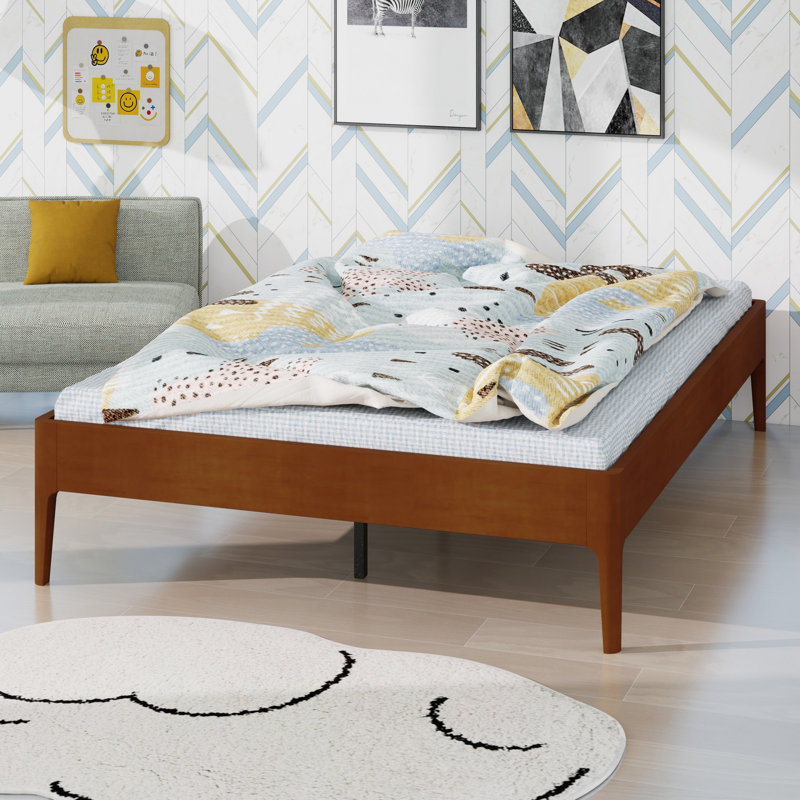 Base de lit plateforme contemporaine au style épuré, Brun
