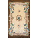 1980s Beige Dragon Vintage Silk Chinese Carpet 3' x 5'2" Handknotted Pile Rug