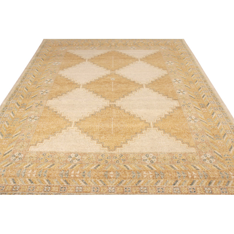 Distressed Homage Hand Knotted Wool Geometric Area Rug, Rectangle 10' x 14'