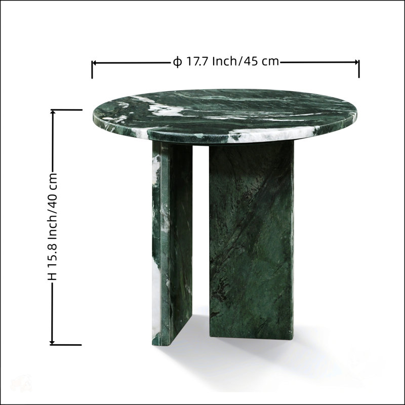 Table basse en marbre naturel vert, table d'appoint avec surface polie pour un décor de salon élégant, pierre véritable, 17,7 po x H 15,8 po
