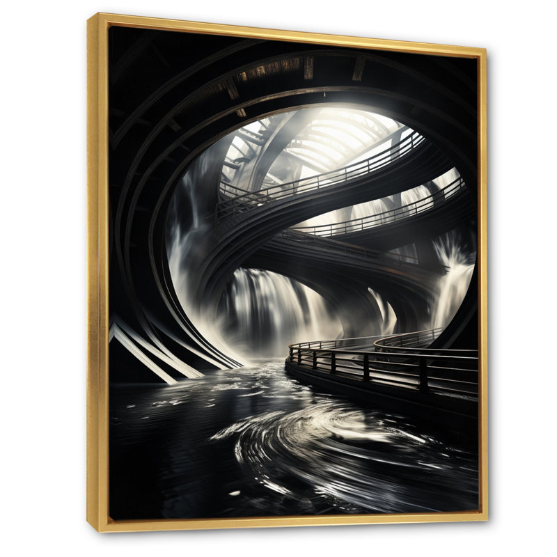 «Gray Modern Bridge In Motion II», reproduction sur toile, H 20 po x l 12 po x P 1 po, Cadre flottant doré
