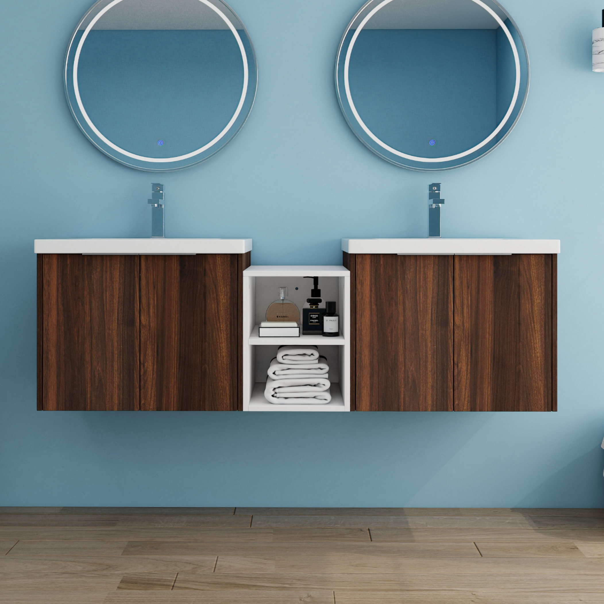 Latitude Run® 60'' Wall-Mounted Double Bathroom Vanity With Resin ...