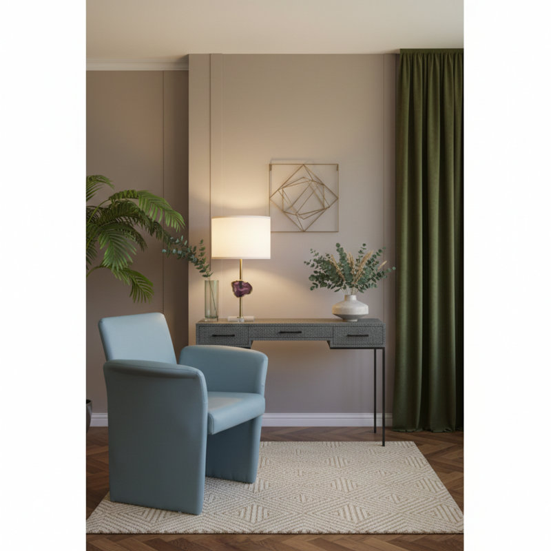 Lampe de table dorée D14x25,2 "avec tranche d'agate et abat-jour tambour blanc (assemblage de l'abat-jour requis)