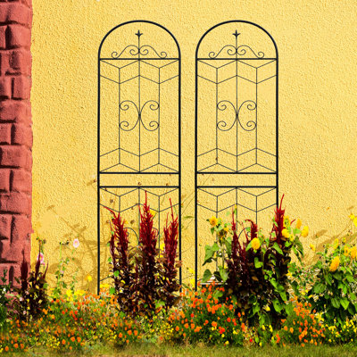 Treillis de jardin en métal Mercury 4 pièces, 86,7 po x 19,7 po, rouille - pour les grimpeurs de concombre, floraison en plein air, noir, rapide à construire, 4 rouille de la Constitution - buissons de gloire du matin, prospère, simple érigé,