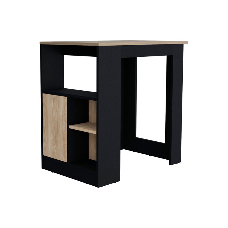Kitchen Island with 1-Door Cabinet Push to open System and Side Shelves, Black, 36" H x 37" W x 24" D, Wood, Black
