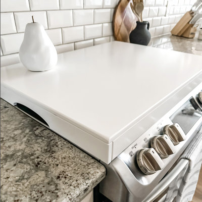 Couvercle de poêle en bois blanc Farmhouse - couvercle de brûleur de planche de nouilles à la main et comptoir de cuisine économiseur d'espace, 30 po x 22 po, plateau de poêle rustique avec pieds en caoutchouc - Brandt Works USA