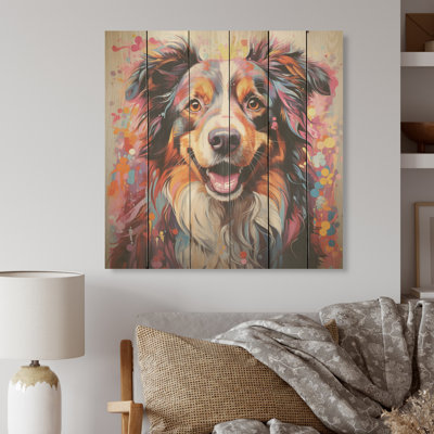 Chien, berger australien, aura, art mural en bois sur bois de pin naturel