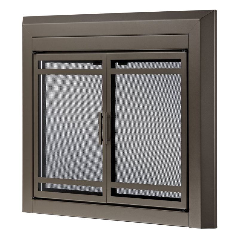 Porte de foyer en acier de style armoire, H 33,03 po x l 43,54 po x P 1,81 po, Bronze huilé
