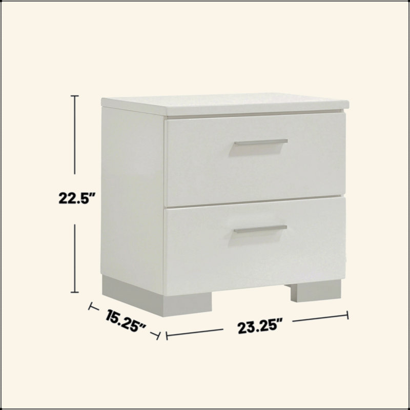 Table de chevet 2 tiroirs au fini blanc ultrabrillant