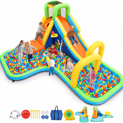 Adam 13.9Ft X 11.1Ft Inflatable Water Slide Park With Air Blower For Kids 3-10 | 5-In-1 Bounce House Backyard Fun, Pool & Safety Mesh | Indoor Outdoor Use