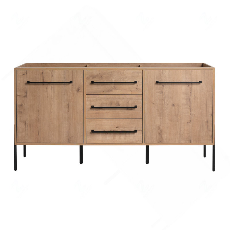 Meuble-lavabo autoportant 60 po, 2 portes d'armoire à fermeture douce et 3 tiroirs - meuble-lavabo seulement