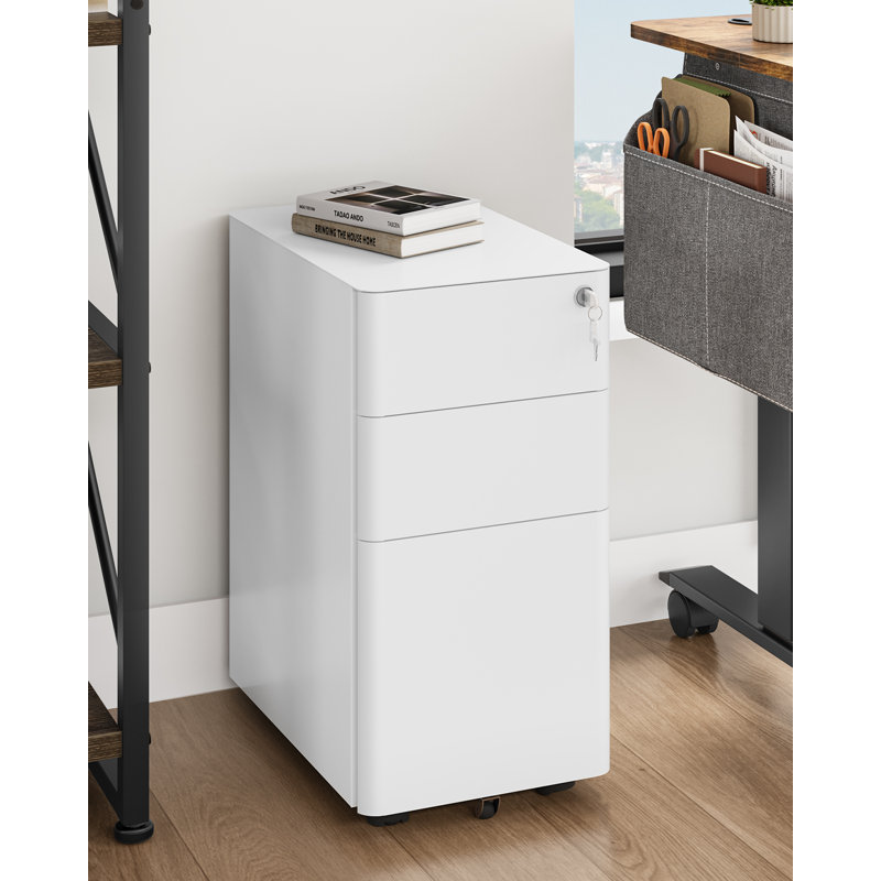 30cm Wide 3 -Drawer Mobile Steel File Cabinet, White/Grey