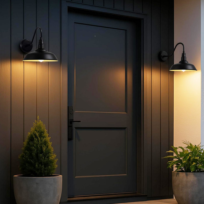 Black Barn Wall Sconce, Farmhouse Outdoor Barn Light Dusk to Dawn, Gooseneck(Set of 2)