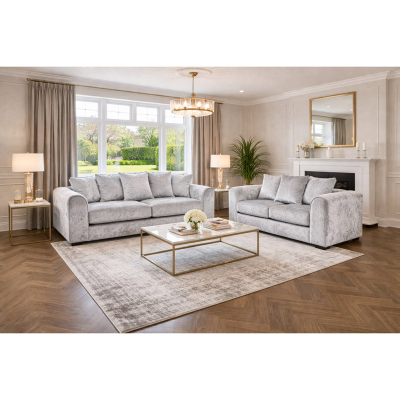 5 Seater Velvet Sofa, Silver