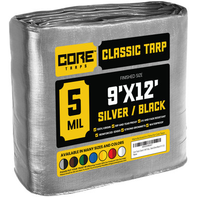 Core Tarps Classic 5 Mil Tarp Cover, Waterproof, UV Resistant, Rip And Tear Proof, Poly Tarpaulin With Reinforced Edges For Roof, Camping, Patio, Pool Cover, Boat 9X12