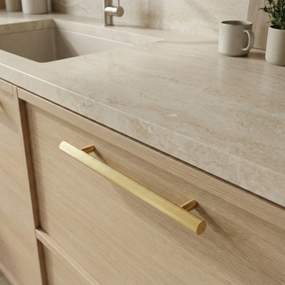 The Aristocrat Ribbed Brass Bar Pull For Cabinet Doors and Drawers 10.25" Inch Length