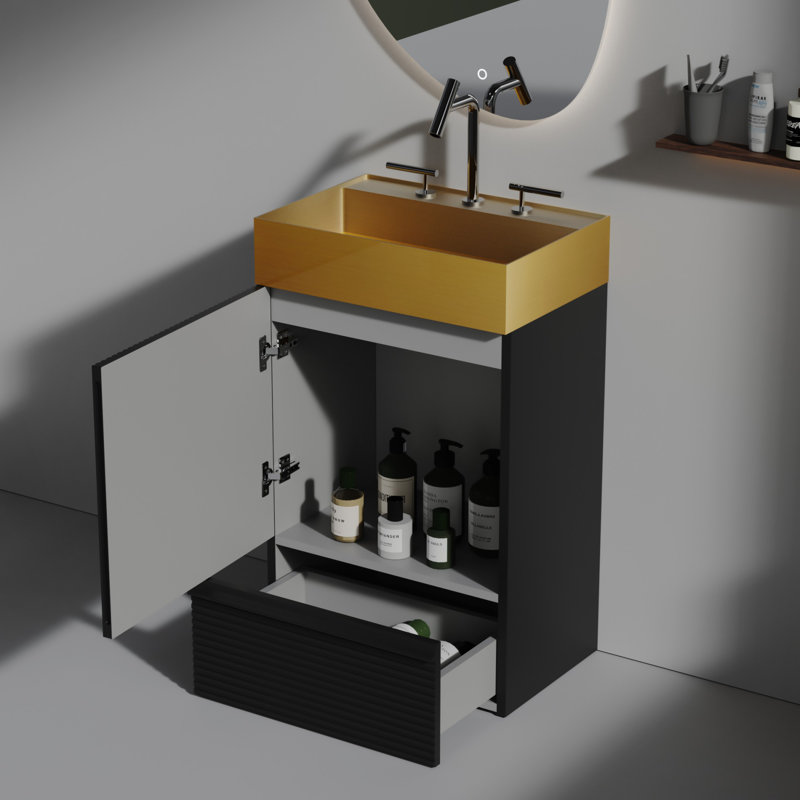 Meuble-lavabo de 20 po avec lavabo en acier inoxydable, Noir