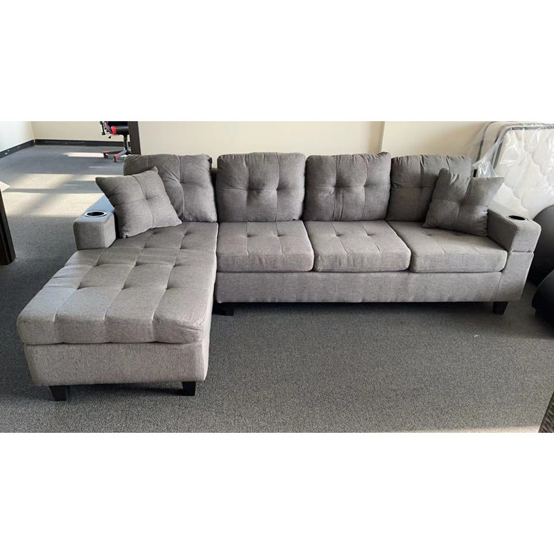 Calliandra Upholstered L-Shaped Sectional Left Hand Facing, Gray Linen, Left Hand Facing