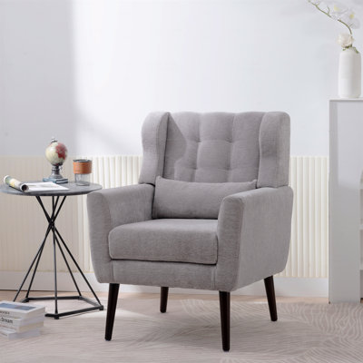Fauteuil d'appoint de style moderne, fauteuils en chenille pour le salon, fauteuil d'appoint rembourré en tissu Mordern, fauteuil d'appoint de style salon confortable avec coussin rembourré doux dans un petit espace, pour chambre à coucher, avec coussin, pieds en bois massif