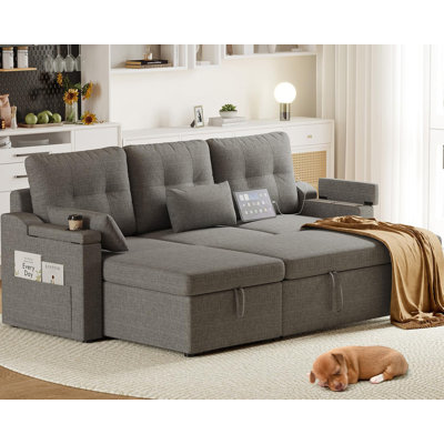 Sofa Bed, Sleeper Sofa with Storage, Pull Out Couch, Modern L Shaped Sectional Sofa with Pullout Bed, Reversible for Living Room, Removable Cushion Covers/USB Type-C Ports