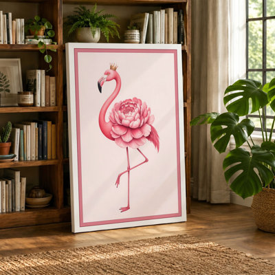 Flamingo in Bloom Botanical - Wrapped Canvas