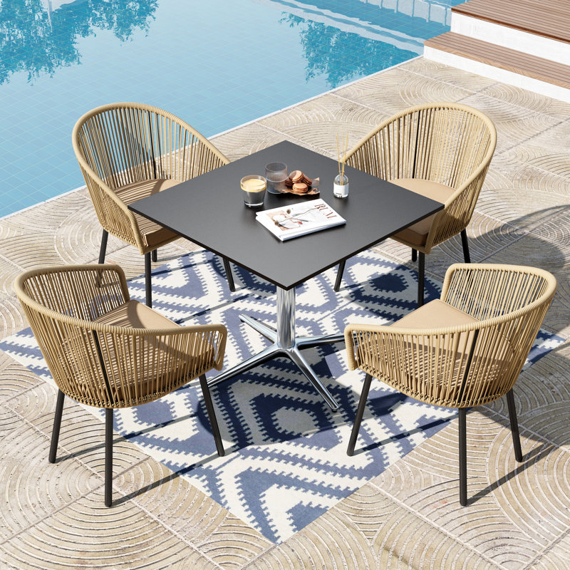 Metal Patio Dining Set With Rectangular Table, 4