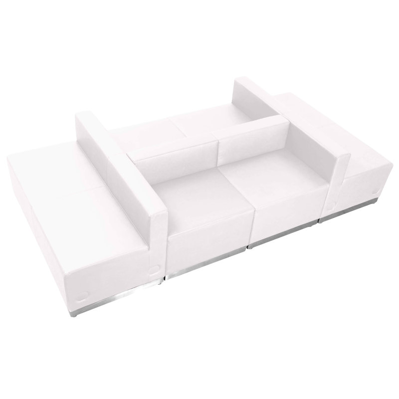 Configuration de réception modulaire 6 pièces LeatherSoft avec dossier et siège tendus, Blanc