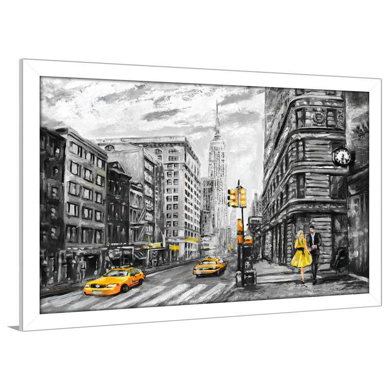 «NY NY», reproduction encadrée, H 21,5 po x l 27,5 po x P 0,75 po, Cadre blanc